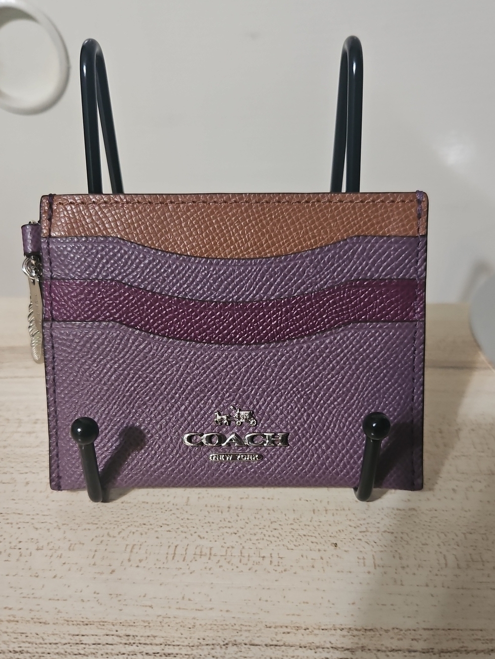 Coach NWOT Leather Card Wallet in Purple With Multi Coach Charm